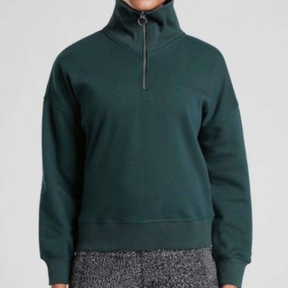 Athleta Women’s Teal Quarter Zip Funnel Neck Cozy Carma Sweatshirt Large